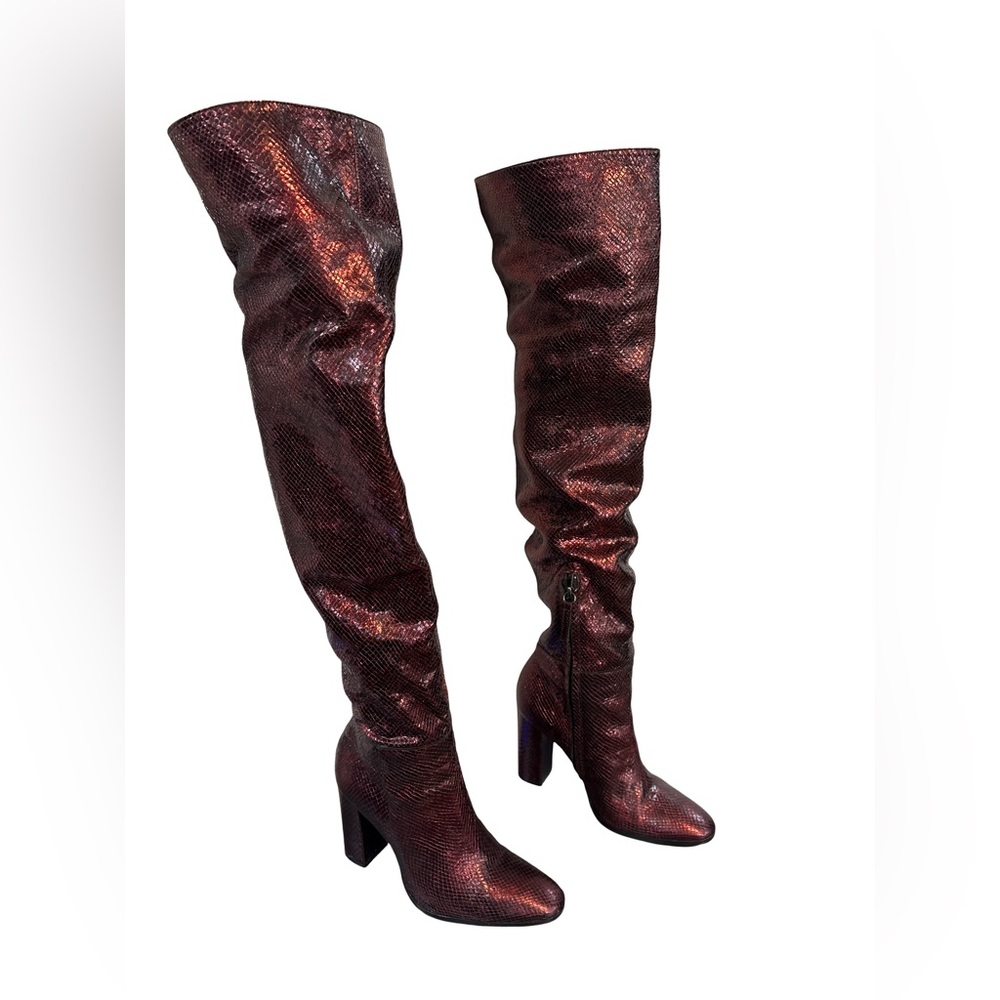 Zara Over-the-Knee Snakeskin Copper Wine Boots Size EU 39/ Fits 8-8.5